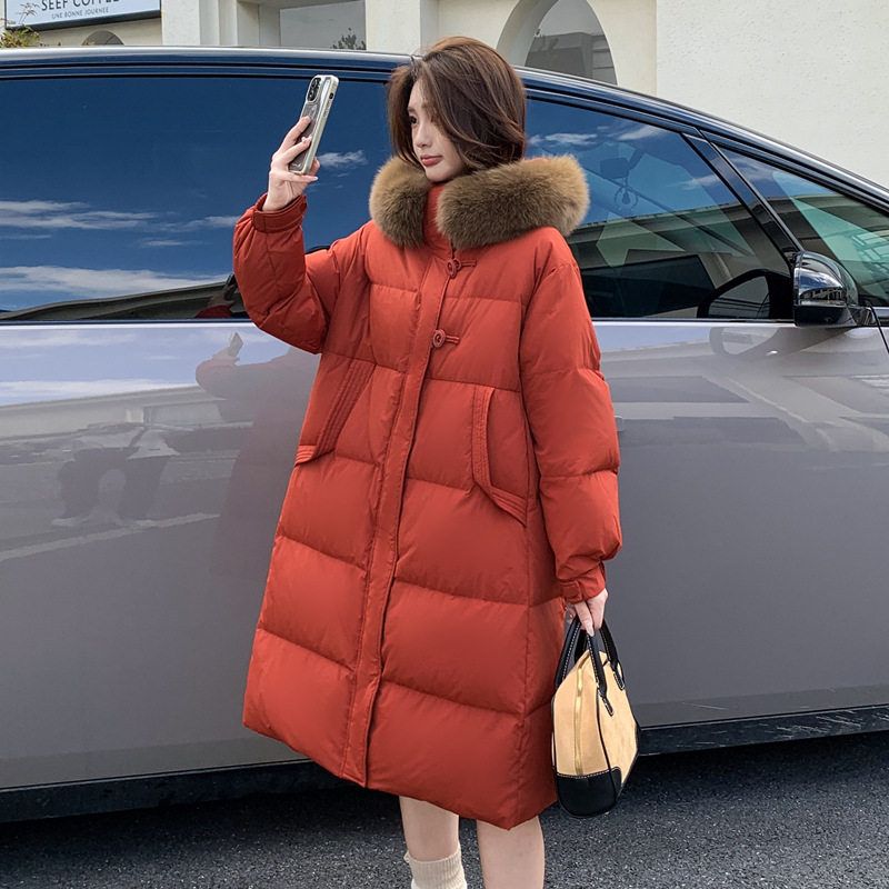 大码狐狸毛领羽绒服女胖mm冬装加肥加大300斤长款宽松显瘦A字外套