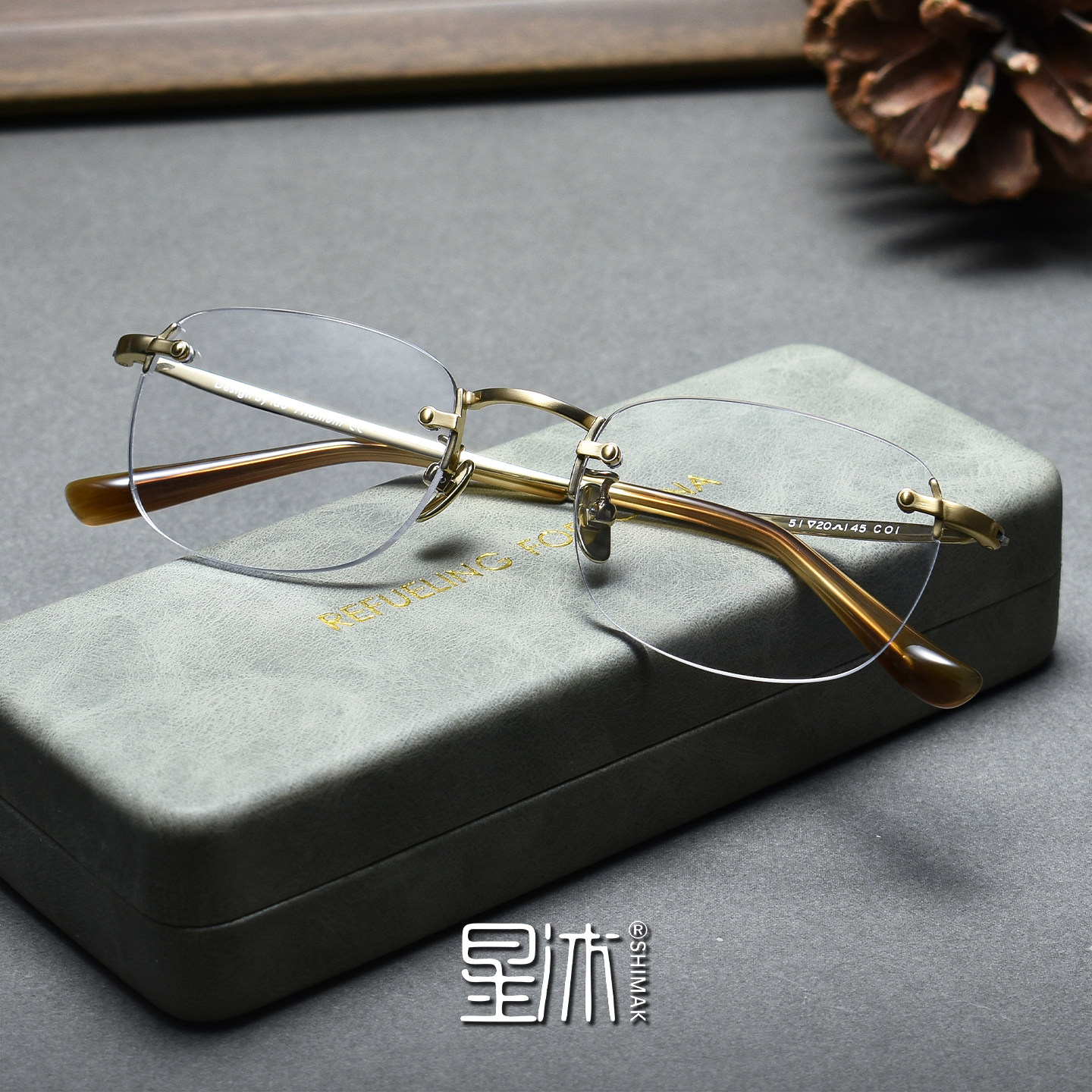 超轻复古无边框方形眼镜框男女纯钛金色素颜文艺可配近视镜防蓝光