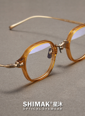 日系复古超轻小方框板材纯钛高度近视眼镜框男镜架女万年龟titan