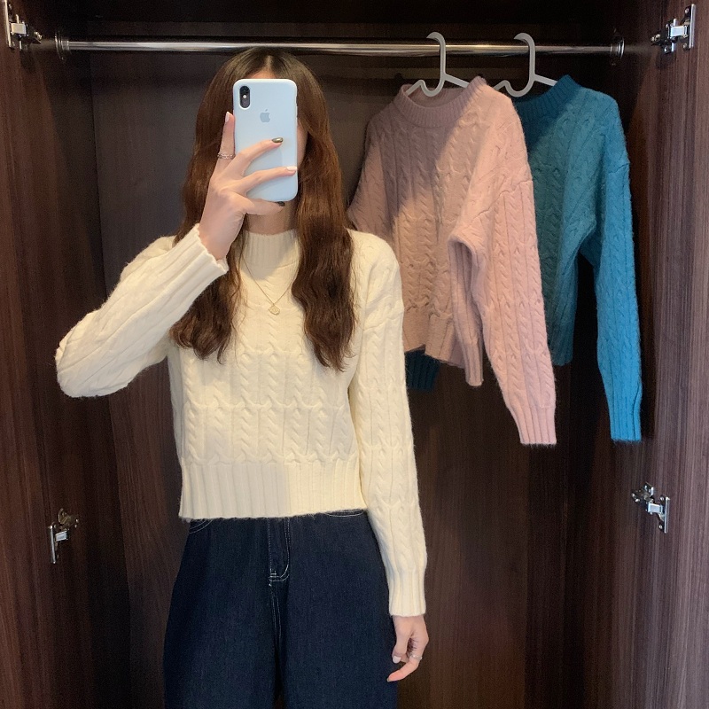 Simple lazy twist Pullover Sweater Knitted Top