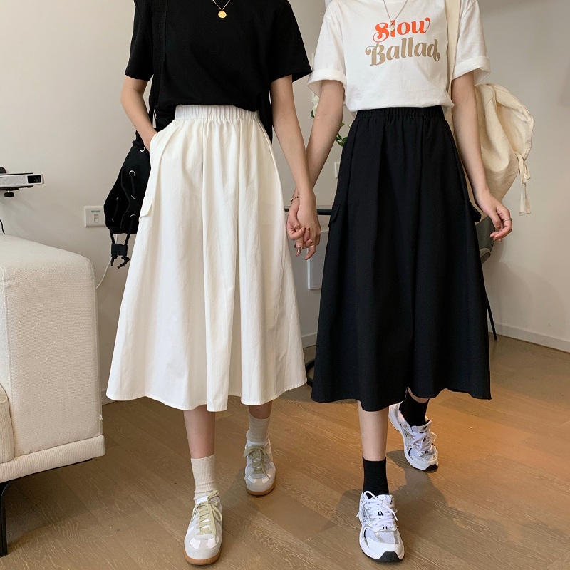 Real shot real price spring and summer new Korean design medium length frock skirt versatile high waist A-line skirt