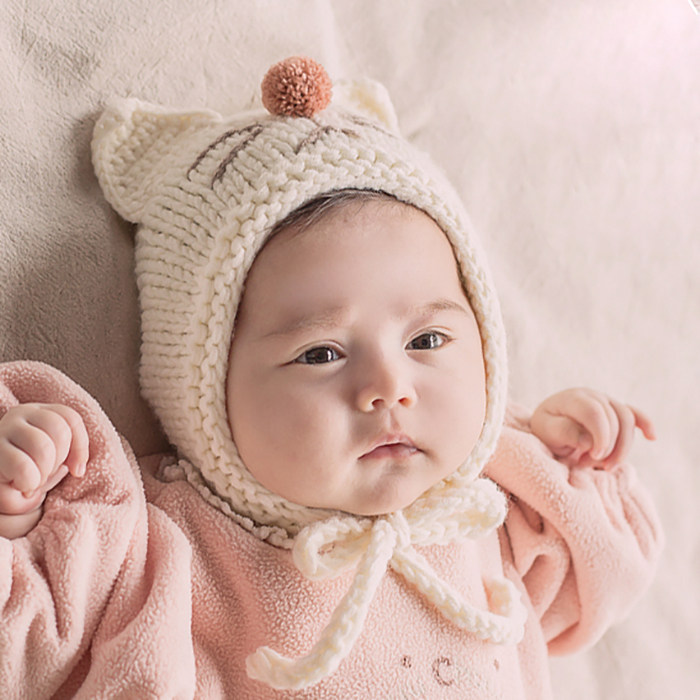 韩国进口婴儿童帽子男女宝宝防风护耳胎帽冬季新款保暖可爱公主帽