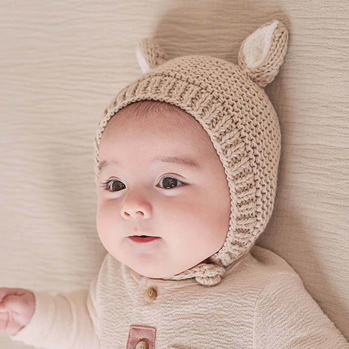 韩国进口婴儿童帽子男女宝宝秋冬款可爱护耳防风时尚保暖棉线胎帽