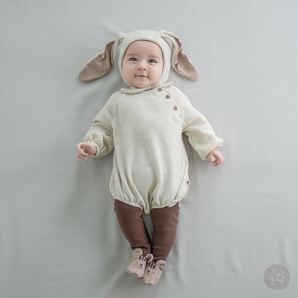 韩国进口婴儿童纯棉爬服男女宝宝可爱兔子连身长袖哈衣连体外出服