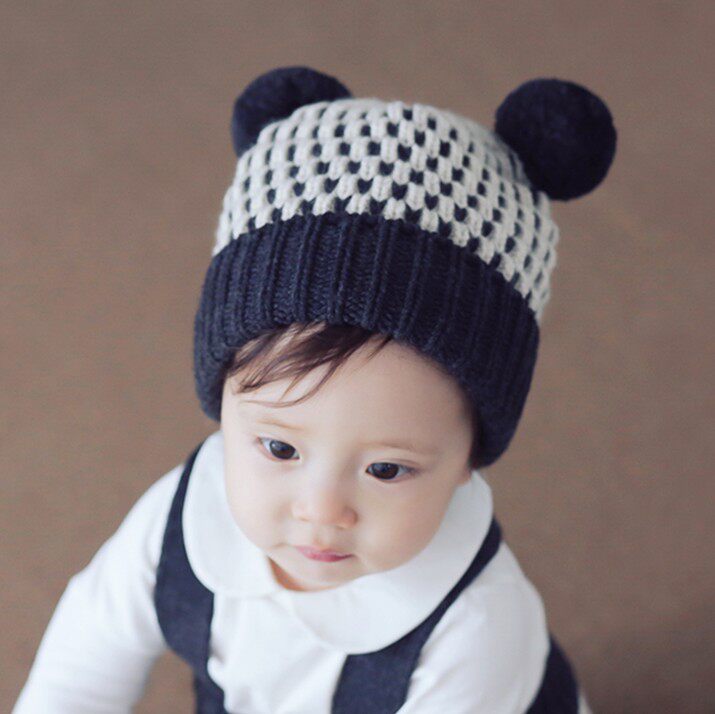 韩国进口KIDSCLARA婴儿童毛线帽子 男女宝宝秋冬季保暖套包头帽