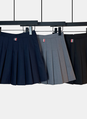 西装料TB灰色百褶裙A字高腰显瘦百搭短裙藏青色半身裙裤裙女春秋
