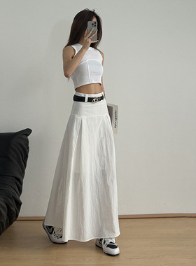 白色半身裙女2024夏季新款显瘦垂感长裙慵懒风休闲校园别致a字裙