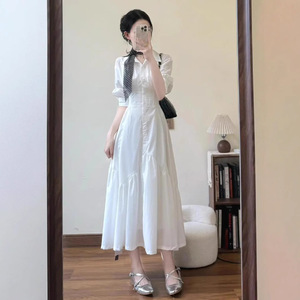 2026夏季新款白色衬衫连衣裙法式时尚复古漂亮收腰显瘦气质长裙子