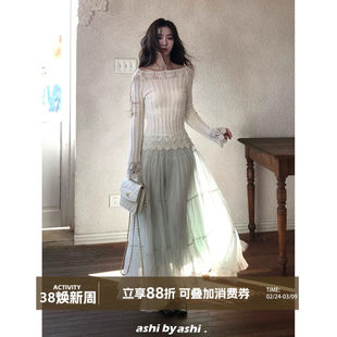 大于诗集 未完之约纯色中长款细褶雪纺半身裙女法式松紧腰a字长裙