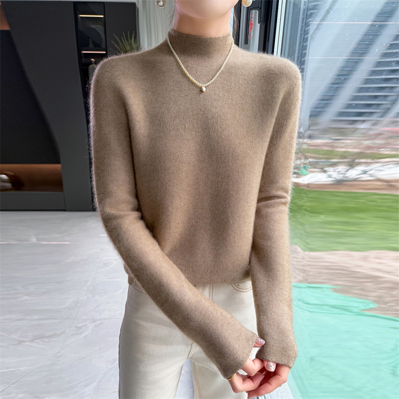 无缝一线成衣半高领100%纯羊毛衫女25秋冬新款修身毛衣针织打底