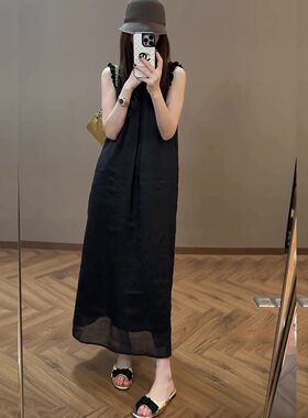 法式慵懒风黑色连衣裙女夏2026新款无袖长裙子显瘦气质优雅度假风