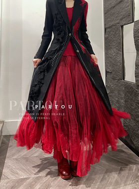 ISAEI 暗黑小众 黑色绣花长款手工外套 PARTOU品牌集合店