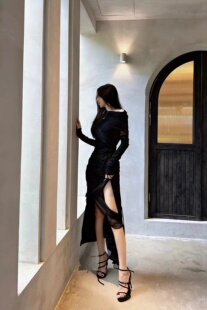 黑色绷带真丝羊毛连衣裙 PARTOU品牌集合店 Chen Jagee