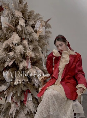 Jagee Chen 秋冬 女士红色玫瑰羊毛西装外套