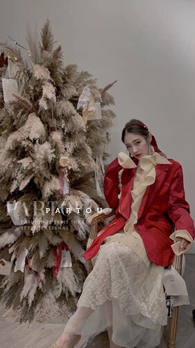 jageechen羊毛红色玫瑰西装