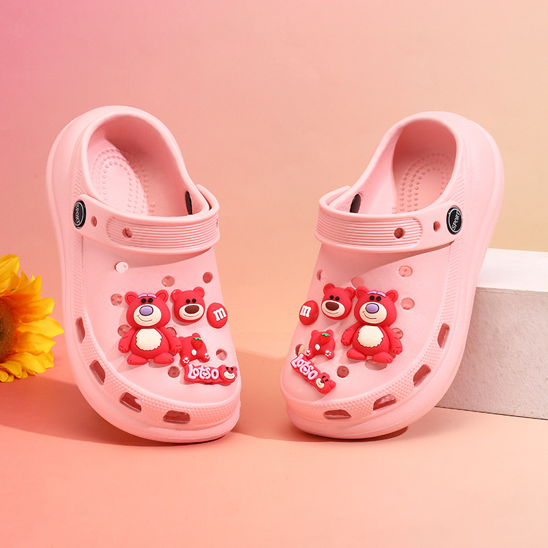 草莓熊女童洞洞鞋夏季儿童拖鞋女孩沙滩鞋宝宝凉拖鞋海边外穿凉鞋