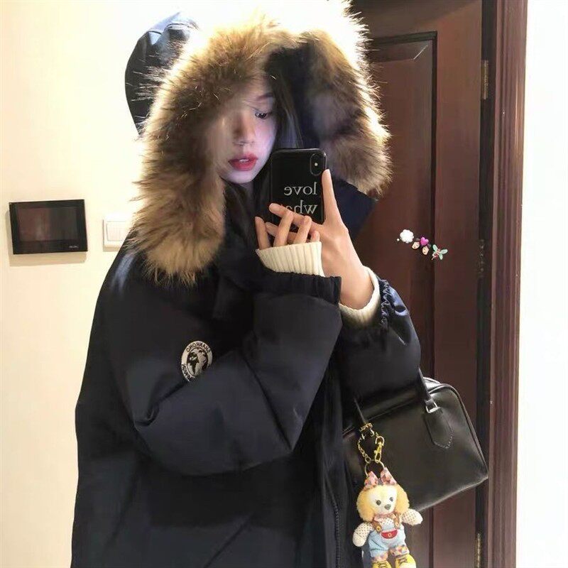 大毛领派克羽绒棉服女2025冬季新款连帽棉袄外套宽松加厚工装棉衣