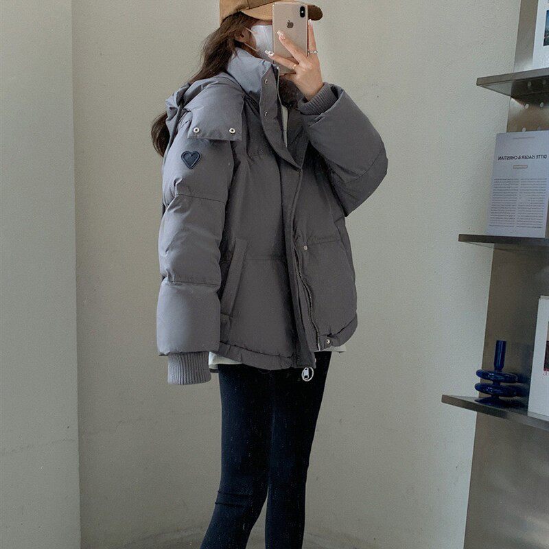 棉衣女2025冬季新款韩版灰色爱心短款羽绒棉服学生大码情侣面包服