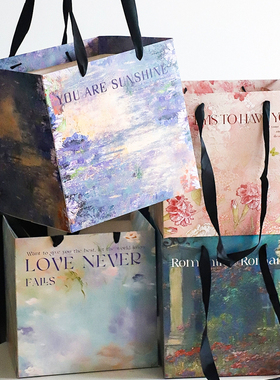 情人节新款熙梦花园手提袋油画系列浪漫氛围感花艺鲜花礼物包装袋