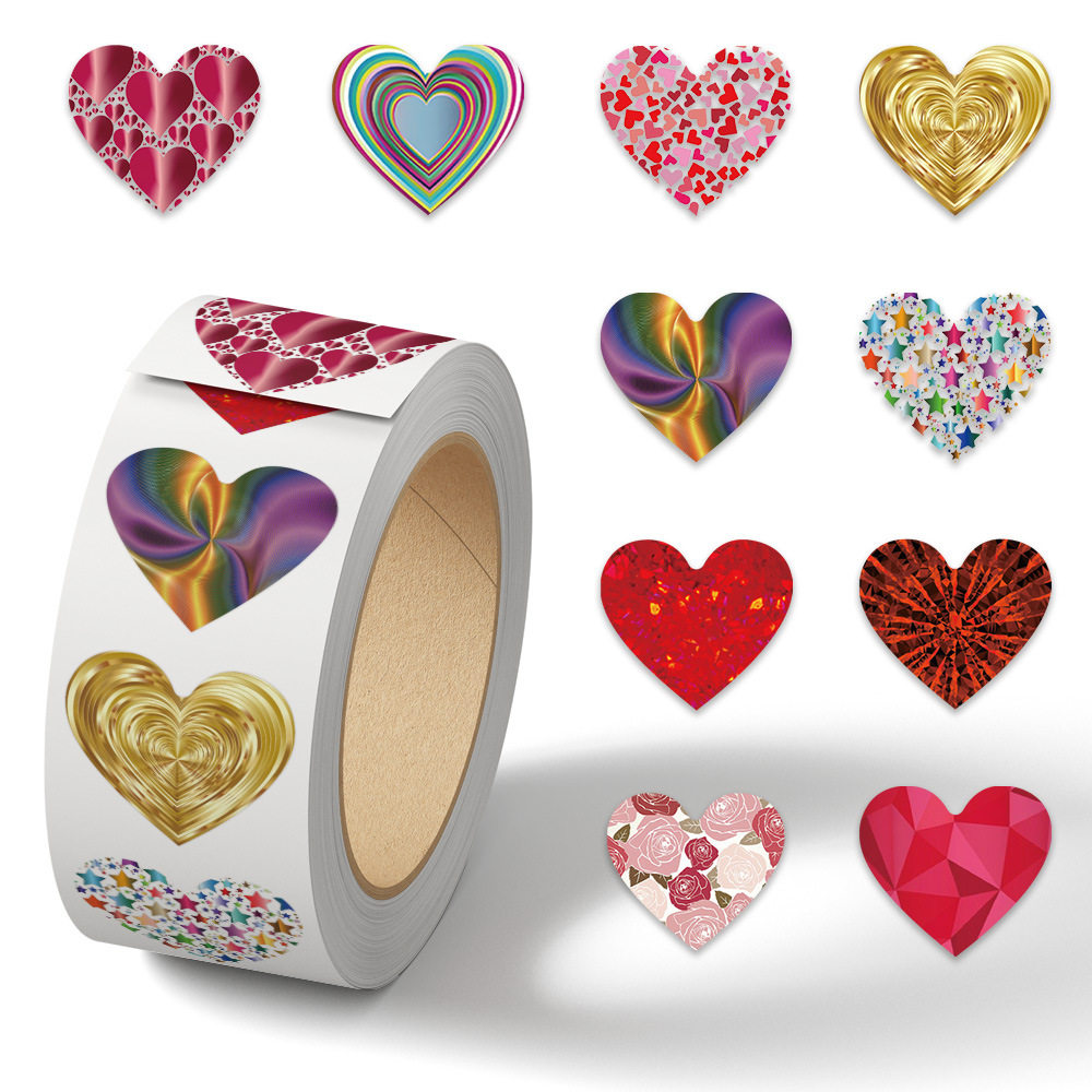 1000贴闪亮爱心卷卷贴人气爆款亮闪闪高颜值炫丽爱心装饰贴封口贴
