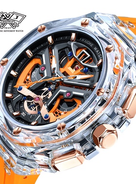 SVJ男士手表高档立体镂空雕刻感夜光表防水石英男表艺术潮流配饰