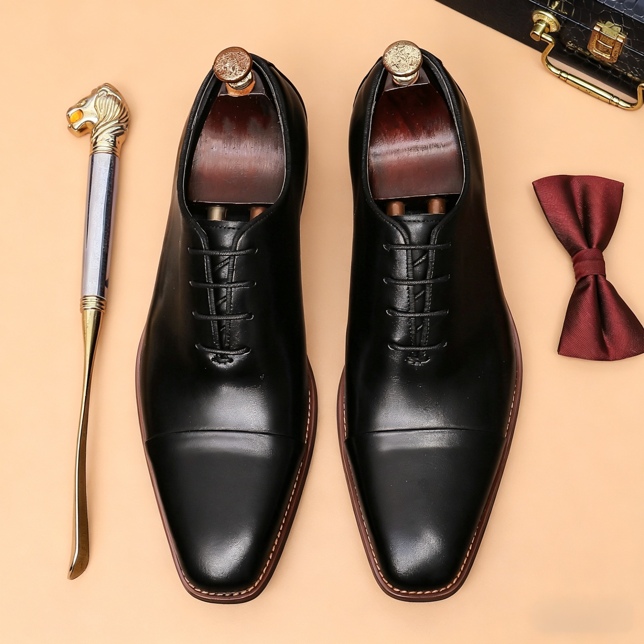 三接头男士正装皮鞋2026新款头层牛皮英伦复古商务德比新郎结婚鞋