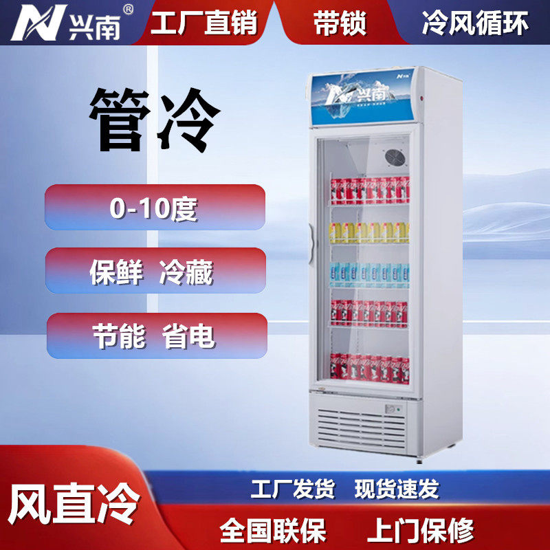 兴南立式单门展示冰柜饮料啤酒箱商用带锁冷藏保鲜冷柜LG-268/350
