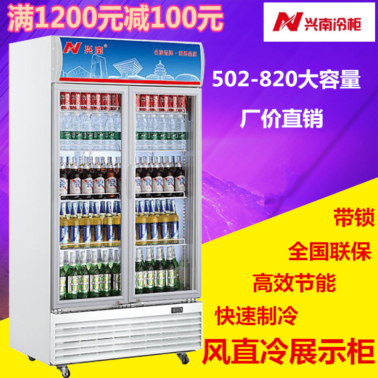 兴南立式双门风直冷展示柜带锁冷柜陈列柜饮料冰柜LG-502/620/820