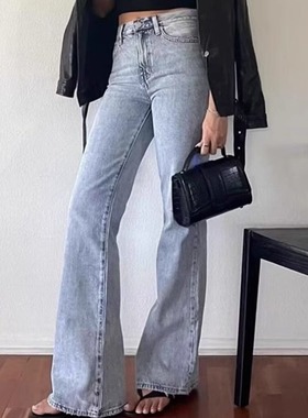 外贸单pst*代g好贵@超高姐妹福利 欧美水洗软质地高腰微喇牛仔裤