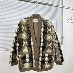 摇粒绒腰果花图案厚实开衫 剪R经典 春秋休闲百搭宽松外套 包邮