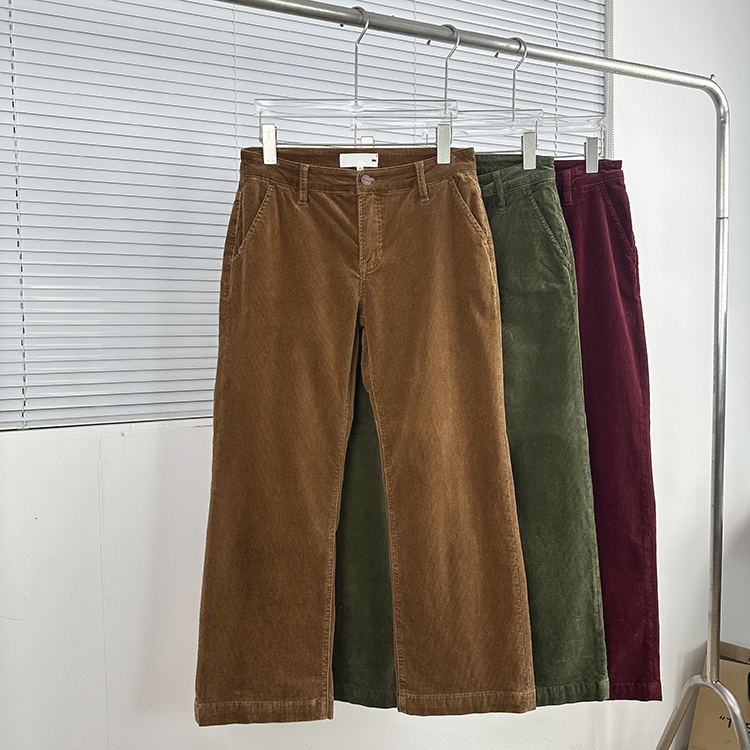 外贸单 RI*EN系列 复古粗坑条灯芯绒直筒裤 春秋中腰弹力休闲裤女