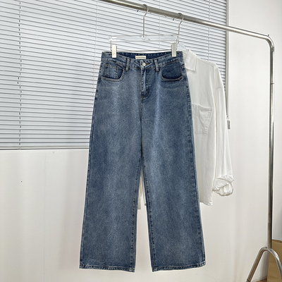 包邮 猫店l*jo宽松梨形小个子阔腿裤 韩版休闲百搭水洗直筒牛仔裤