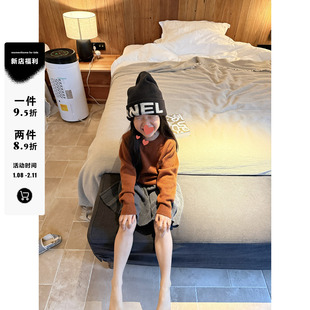 MOMENTHOME莱宝童装刺绣房子砖红色圆领长袖毛衣羊毛衫针织衫女童