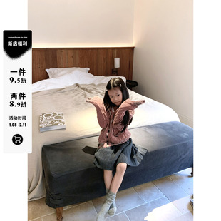 MOMENTHOME莱宝童装百搭纽扣松紧腰深灰色针织百褶裙半身裙童装春