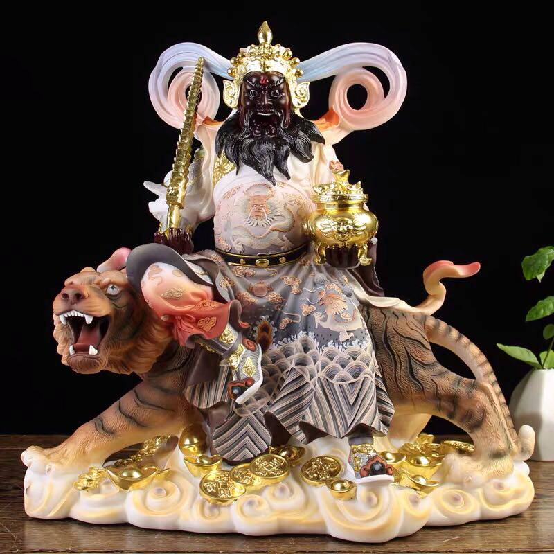 汉白玉武财神骑虎像赵公明神像佛像供奉家用店铺店面招财摆件