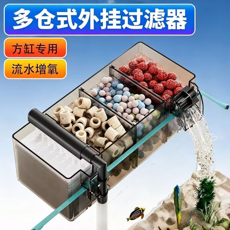 小型壁挂滴流盒制氧一体机增氧过滤盒鱼缸过滤器净水循环三合一