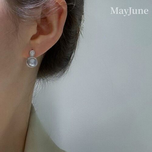 MayJune 轻奢复古海水akoya真多麻珍珠王妃耳钉正圆强光925银耳饰