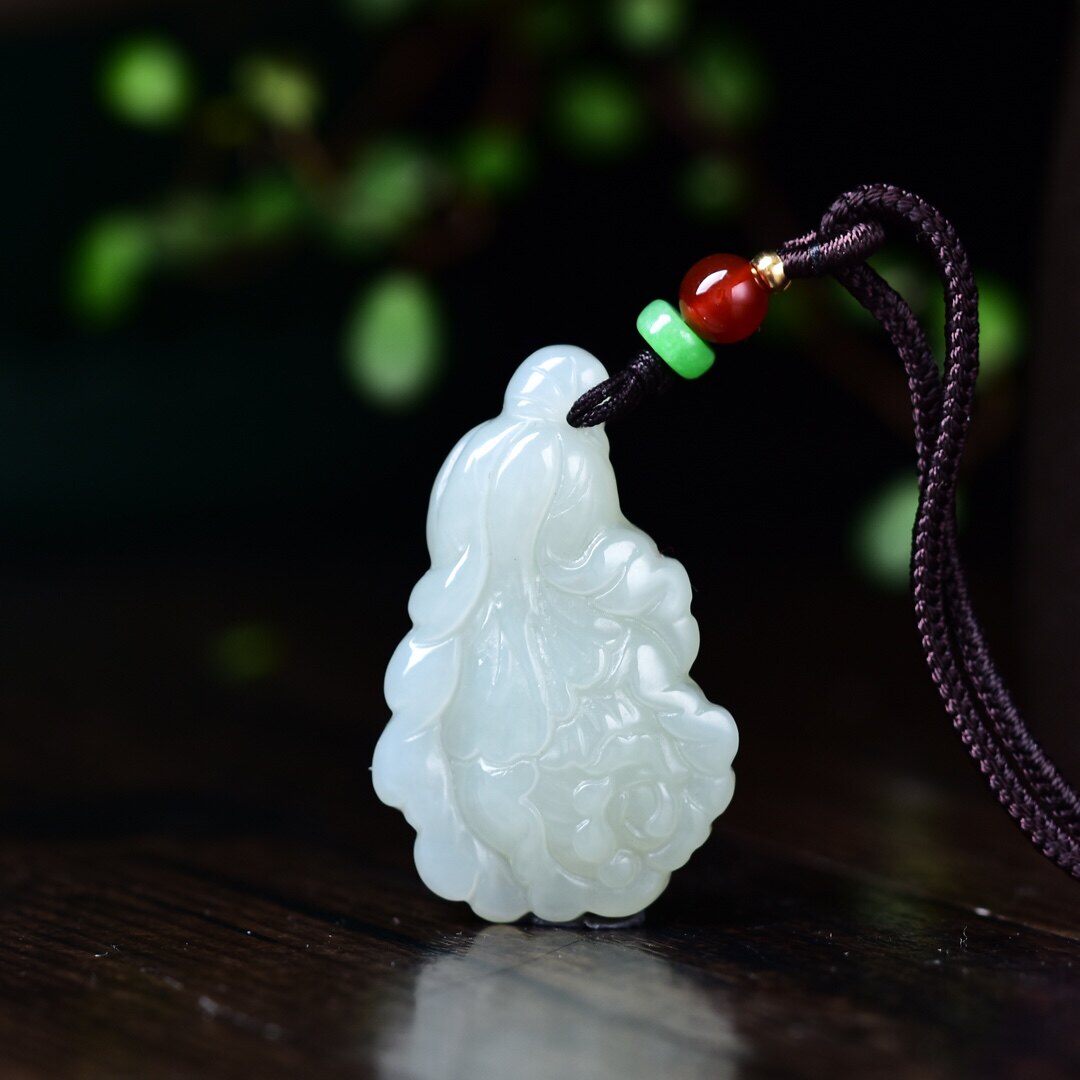 新疆和田玉羊脂玉白玉青白玉百财聚来玉白菜吊坠男女挂件玉坠玉佩