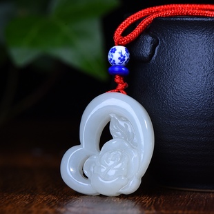 新疆和田玉羊脂玉白玉青白玉心花怒放玉吊坠男女士款挂件玉坠玉佩