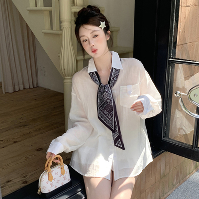 Ciobbur衬衫老钱风丝巾系带上衣