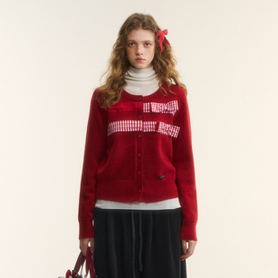 官方授权 新款 新年限定AsGony毛针织衫 立体格子拼接蝴蝶结2025冬季