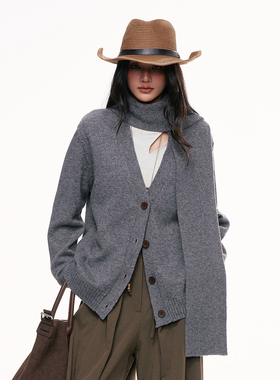 CHILL ZOEY毛针织衫简约百搭茶色岛毛衣外套2025冬季新款官方授权