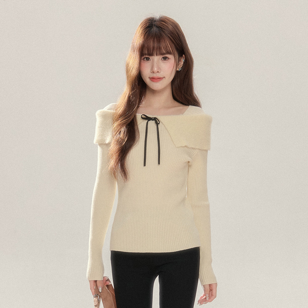 CROWCAIM毛针织衫修身蝴蝶结翻领一字肩毛衣2026春季新款官方授权,女装/女士精品,毛针织衫,淘宝优惠券,粉丝福利购,淘宝优惠卷