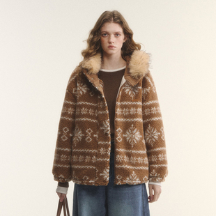 AsGony外套设计感费尔岛颗粒绒毛领宽松上衣2025冬季 官方授权 新款