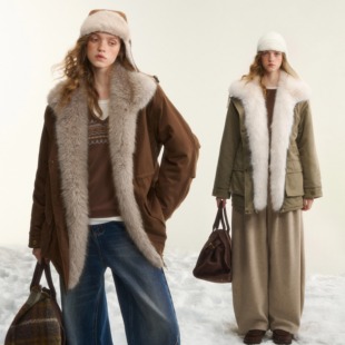 官方授权 新款 AsGony外套时尚 百搭可拆卸毛领夹棉派克服上衣25冬季