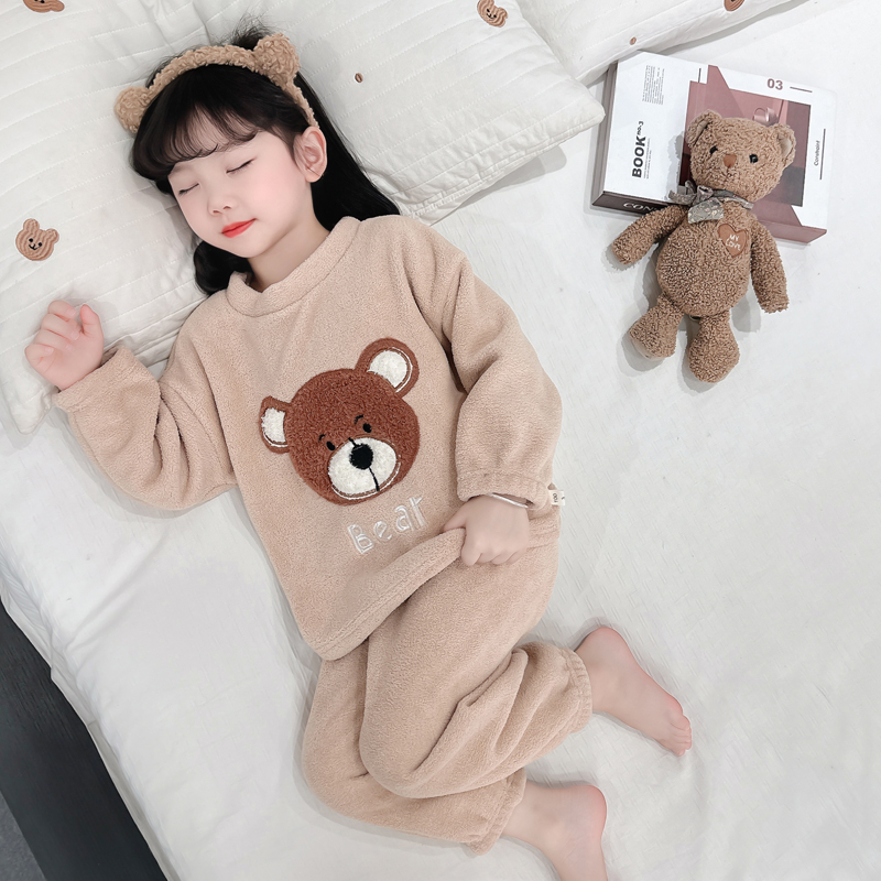 清仓特价！儿童珊瑚绒睡衣秋冬款加厚保暖男女童法兰绒家居服套装