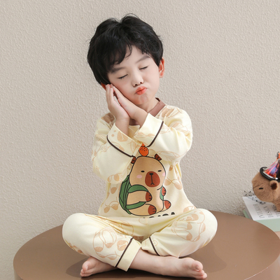 2025新款男童睡衣春秋季纯棉长袖韩版宽松儿童卡通男孩家居服套装