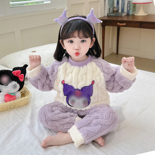 儿童睡衣女童宝宝秋冬加厚保暖可爱家居服女孩套头珊瑚法兰绒套装