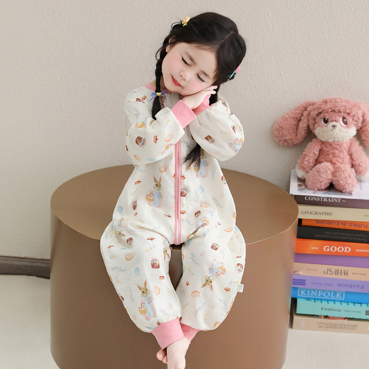 儿童女宝宝无骨连体睡衣a类全棉纱布春秋夏季薄款家居服睡袋爬服
