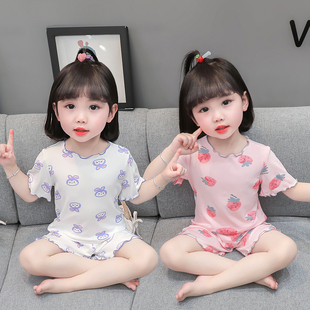 短裤 儿童睡衣夏季 女童卡通短袖 甜美套装 家居服 莫代尔女宝宝薄款
